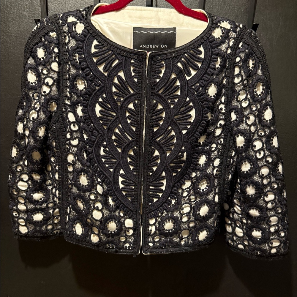 Andrew Gn Black and White Embroidered Women's Evening Jacket